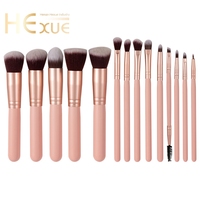 Ensemble de 14 pinceaux de maquillage roses, pinceaux de maquillage personnalisés, ensemble de 14 pièces, haute qualité, pas cher, pour les yeux, le visage, le rouge à lèvres, ensemble de pinceaux de maquillage roses