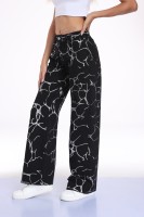 Jeans pour femmes 100% coton, imprimé argenté, jambe large, denim délavé, pantalon pour femmes