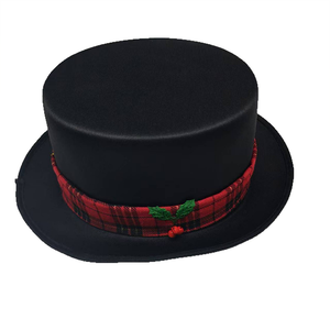 Chapeau de Noël noir à carreaux avec bande et décorations de houx, chapeau de gentleman pour adulte pour spectacle de fêtes - Product Image 3