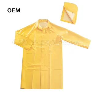 Heavy duty industrial wet work waterproof yellow pvc rain coat poncho safety pvc/ polyester raincoat for storm weather fishing