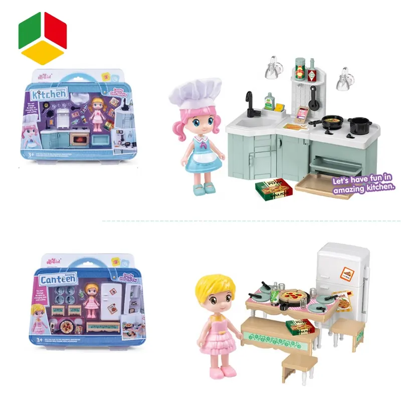 QS Toy Fashion Canteen Lovely Baby Doll Gift Play Set Kitchen Accessories Doll Dream House Toy