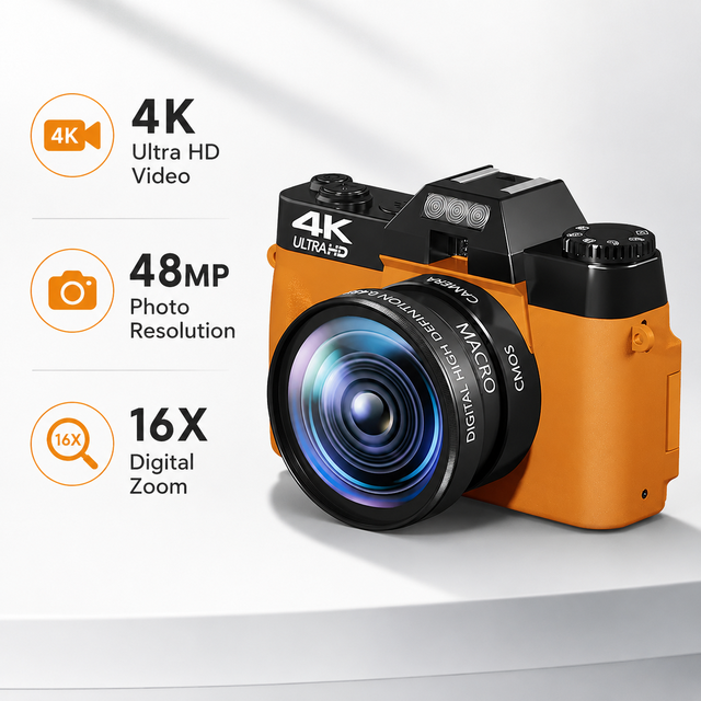 Custom Digital Camera 4K Vlog Video Camera 16X Digital Zoom YouTube Vlogging Camera 48MP WiFi Digital Camera Recorder