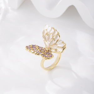 Butterfly Open <b>Ring</b> Gold Tone Pink Cat's Eye Stone Pave Setting Party Jewelry Index <b>Finger</b> <b>Ring</b> Fashionable Design - Product Image 4