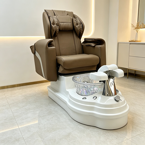 Fauteuil de pédicure électrique inclinable de luxe blanc crème, avec spa pour les pieds sans tuyauterie, support dorsal massant, station de pédicure pour salon de manucure - Product Image 4