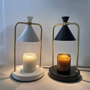 Lampe <span class=keywords><strong>de</strong></span> <span class=keywords><strong>table</strong></span> <span class=keywords><strong>chauffe</strong></span>-bougies électrique en métal noir avec minuterie à intensité variable Aromathérapie GU10 Ampoules halogènes incluses - Product Image 1