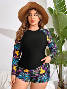 Conjunto de traje de baño de talla grande 2024, traje de baño dividido, Bikini de mujer, Bikini de esquina plana, Bikini estampado de manga larga - Product Image 4