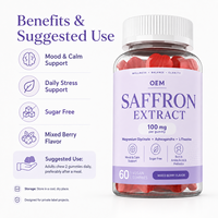 Gummies véganes sans sucre à l'extrait de safran, formule à base de pectine sans OGM pour le soutien quotidien du stress et la promotion du bien-être