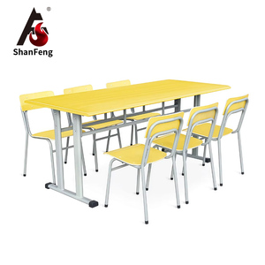 Table de formation moderne 6 places et ensemble de chaises, bureau d'étude collaboratif pour groupe, structure métallique et plateau en contreplaqué pour bureau et école - Product Image 1