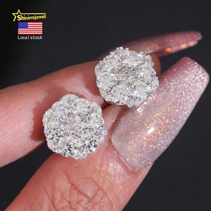 Boucles <span class=keywords><strong>d</strong></span>'Oreilles Clous Moissanite VVS en <span class=keywords><strong>Argent</strong></span> 925, 13mm, Serties Glacées, Dos Vissé, Rondes, Style Hip Hop, Expédition depuis Entrepôt USA - Product Image 1