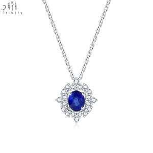 คอลเลคชั่นใหม่ เครื่องประดับอัญมณีชั้นดี ขายส่ง ทองคำแท้ 18K ประดับไพลินธรรมชาติ พร้อมจี้เพชร สร้อยคอสำหรับสุภาพสตรี ใส่ไปงานปาร์ตี้ - Product Image 1