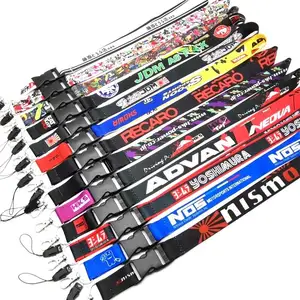 Oem Op Maat Bedrukt Full Color Thermische Overdracht Sublimatie Afdrukken Zwart Lanyard Auto Logo