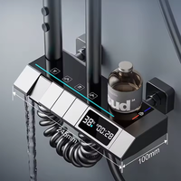 Système de douche moderne en aluminium spatial avec affichage numérique, commande intelligente par touches piano, ensemble complet 4 fonctions effet pluie pour salle de bain principale