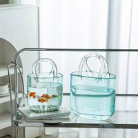 Vase en verre en forme de sac à main, créatif, transparent, pour arrangement floral, bouquet, décoration de bureau à domicile, aquarium