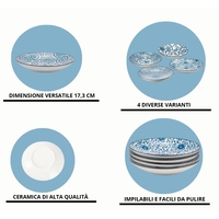 SC ECOMMERCE Assiettes plates rondes en céramique bleu et blanc 17 cm, motifs floraux géométriques orientaux, lot de 17, fabriqué en Italie