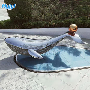 تمثال حوت معدني كبير من الفولاذ المقاوم للصدأ المصقول للديكور المنزلي الشهير - Product Image 5