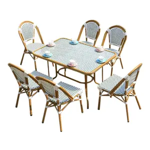 Hot Sale Outdoor Furniture European Style Cross Weaving PE Rattan Rectangular Tables Chairs