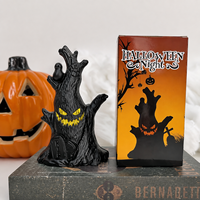 JUNYI Plastik Halloween-Deko Kürbis LED Flammenlose Kerze Geisterbaumstumpf Ornament Grimasen-Gesicht Festliche Dekoration