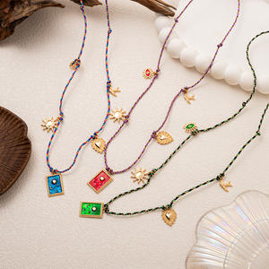 Collana con Ciondoli Multipli in Corda Colorata e Smalto, Occhio Malvagio, Carta dei Tarocchi, Sole, Luna, Cuore, Stile Hip Hop Unisex - Product Image 3