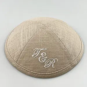 بيع بالجملة Yarmulke اليهودية Kippah Kippot اليهودية Kippah التطريز الحرير مخصص الزفاف الكتان Kippah للرجال قبعة Yamaka