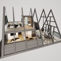 Maison préfabriquée modulaire de luxe, moderne, tendance, compacte, mobile, extérieure, en acier triangulaire, 2 chambres, villa pour les vacances et les voyages