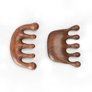 Bois de santal doré personnalisé cinq dents tête ronde méridien cinq doigts peigne de massage masseur massage de la tête - Product Image 3