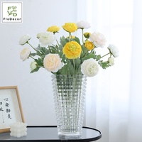 Vente en gros de fleurs décoratives roses en soie artificielle à 3 têtes de haute qualité pour la décoration de fête de mariage à la maison