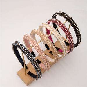 Serre-tête baroque en cristal avec bordure fine en éponge, accessoire de cheveux coréen orné de strass et de perles pour femme - Product Image 1