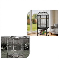 Cage à oiseaux sur roulettes avec étagère de rangement, maison pour perroquets en métal équipée de mangeoires et de perchoirs en bois