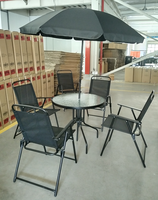 Ensemble de mobilier de patio extérieur 6 pièces en gros, avec chaises pliantes à structure métallique durable, table résistante aux UV et parasol