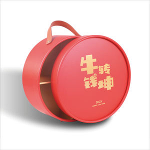 <b>Red</b> cylinder gift <b>box</b> custom printed 4 compartments round packaging <b>box</b> with handle - Product Image 5