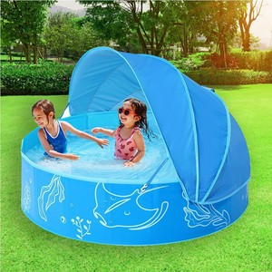 Piscine ronde gonflable avec auvent pare-soleil pour enfants, jeux aquatiques en plein air, matériau PVC bleu ciel - Product Image 1