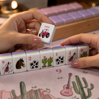 Mahjong Cowboy Country Rose : Tuiles de Mahjong Texas avec motifs Bandana et Tête de Cheval – Ensemble de Mahjong Léger en Acrylique pour Fêtes