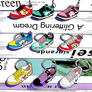 Wholesale Plastic PVC Rubber Cute Mini Tennis Basketball Key Chain Set Mini Shoe Keychain 3D Mini Sneaker Keychain With Key Ring