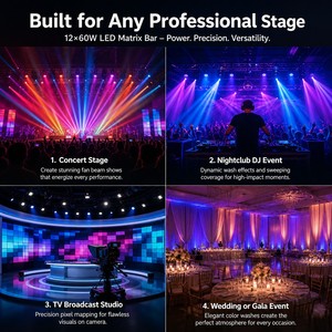 Luz de matriz LED RGBW de 12x60W con zoom, control de píxeles, haz de luz, efecto wash y spot, DMX512, CRI 90, para escenarios, discotecas y clubes. - Product Image 4