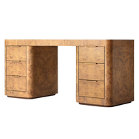 Coiffeuse et bureau de chambre en bois massif de style mi-siècle, meuble en bois de placage naturel avec armoire à 6 tiroirs