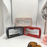 Vente en gros de trousse de maquillage transparente OEM avec logo personnalisé sac à cosmétiques transparent en PVC étuis avec fermeture à glissière sac de vanité en vinyle étanche