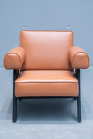 Fauteuil en bois massif de frêne de style oriental rétro, finition peinture brute, assise en cuir PU, mobilier de salon d'hôtel, directement de l'usine