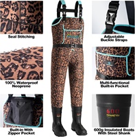 Wader Dada Wanita, Wader Berburu Motif Leopard 4.5mm Neoprene untuk Wanita dengan Sepatu Berinsulasi, Wader Memancing Tahan Air