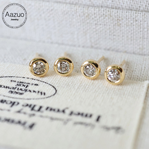 Aazuo Fine Jewelry 18K Solid Yellow Gold Real Natural Diamond Classic Round <b>Bubble</b> Stud Earring Gift For Ladies & <b>Kid</b> Daily Wear - Product Image 1