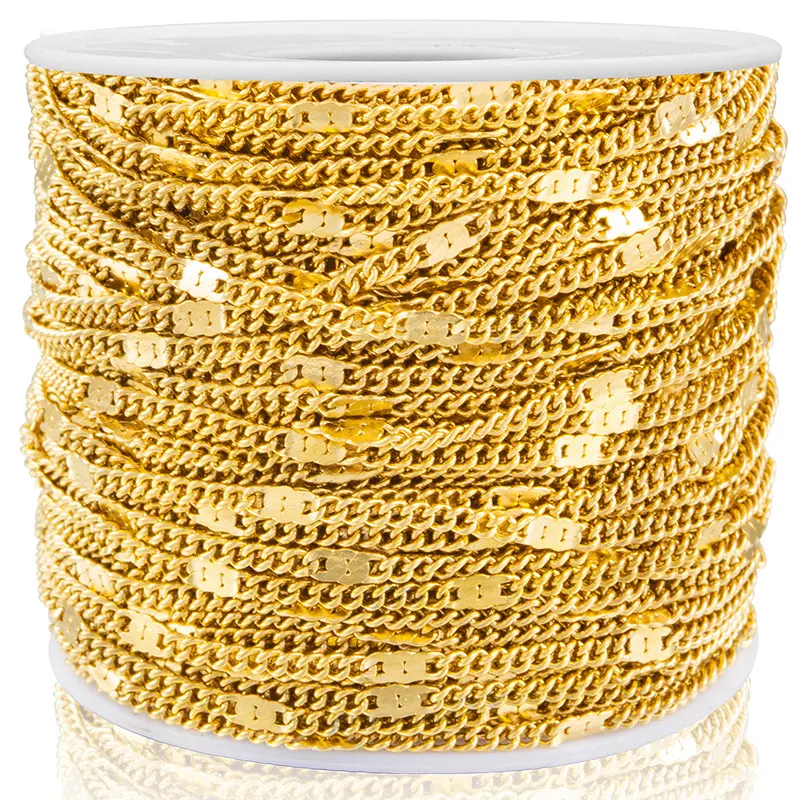 Colar feminino banhado a ouro 18K PVD, rolo de corrente cubana robusta para fazer colares, joia em aço inoxidável, de 1 metro de venda