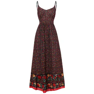 High Quality Customize V-Neck Floral Dress 100% Rayon Cotton Dress For Women Casual Summer Dress