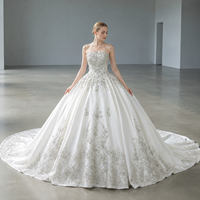 3699 Robe de mariée de luxe style princesse, bustier, entièrement ornée de cristaux et de paillettes, avec appliques en dentelle dorée, en satin ombré, traîne royale, sur mesure