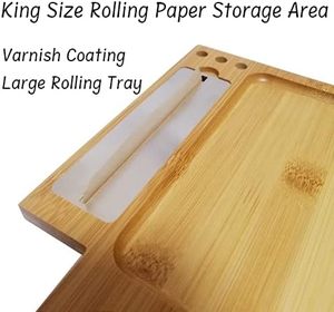 Juego de caja de almacenamiento de hierbas de bambú Premium decorativa grande, Kit de bandeja rodante, bolsa a prueba de olores, caja de alijo con cerradura y luz Led - Product Image 4