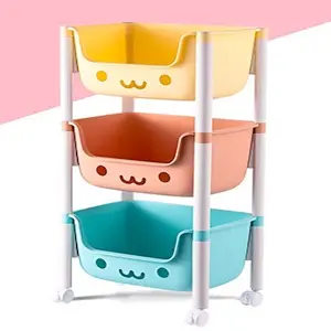 Cabinet Children Toy Storage Shelf with Plastic Collection Bin for Kids Modern Baby Plastic Storage Racks Shelving Units