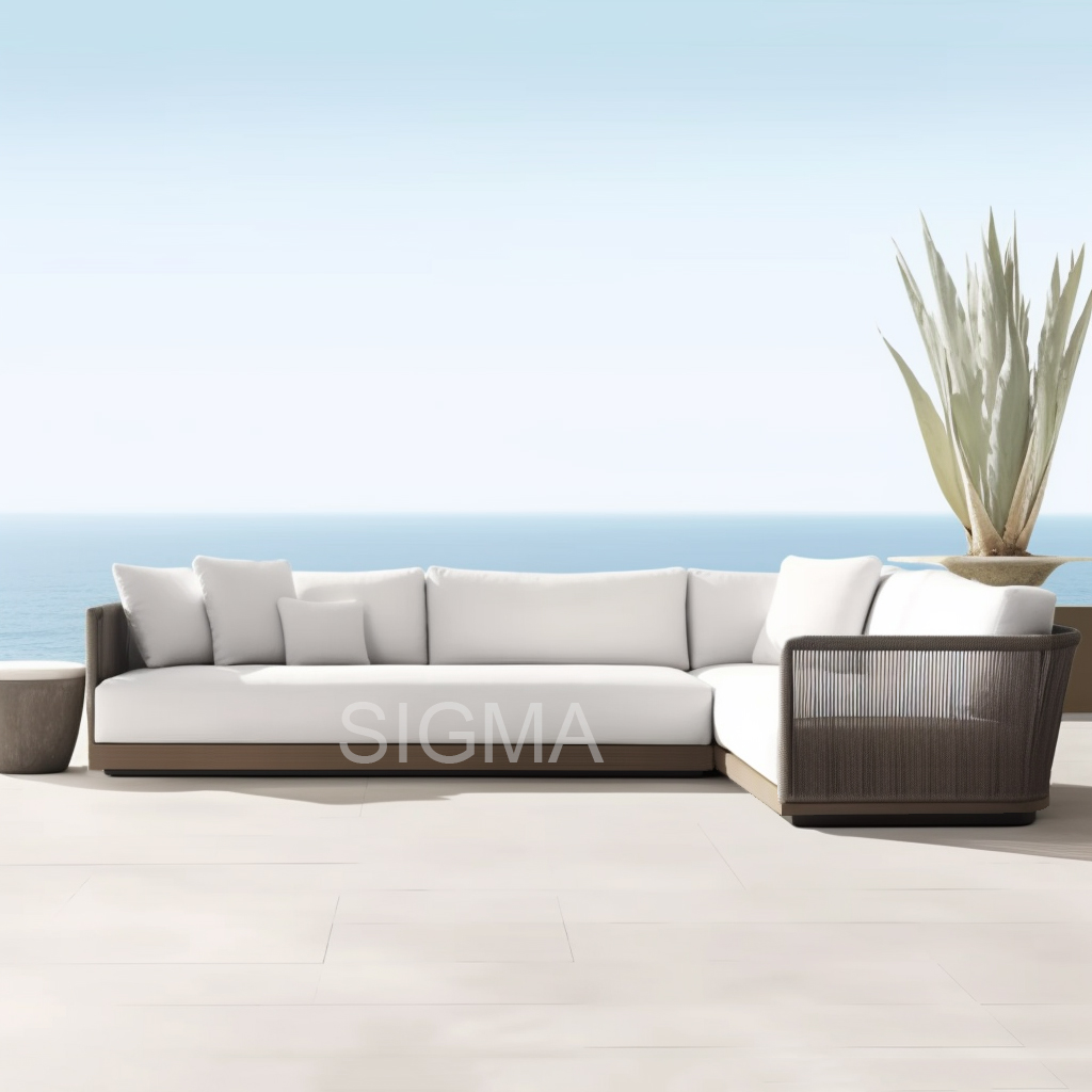 Modern All Weather Luxury Outdoor Patio Hotel  Sofa set Couch Wood Teak Solid Wooden Armchair Garden Sofa sectional