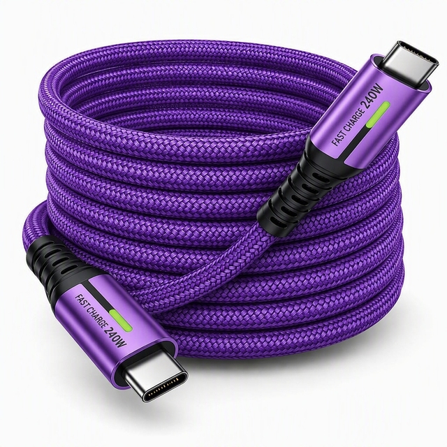 Nylon Braided USB C to USB C Cable With Led Delivers 240W PD Charging for Laptop Smartphone Home Travel From Exactcables