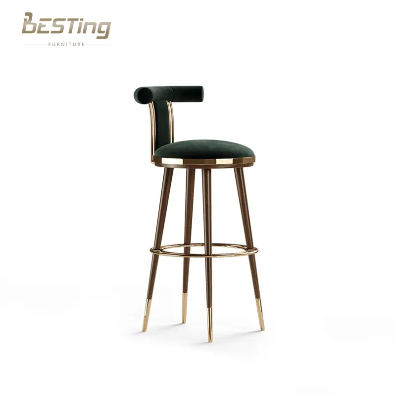Chaise haute luxueuse en métal doré faite à la main tabouret de bar moderne en bois massif avec garantie de 3 à 5 ans en option pour salle à manger ou bar