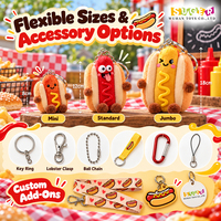 Collection de porte-clés en peluche Hot Dog, directement de l'usine, mini à géant, breloques alimentaires en peluche pour présentoirs de caisse de magasins de proximité