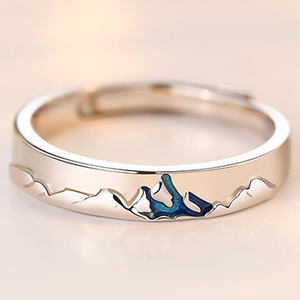 Bague de couple pour bijoux de mariage, cadeau de Saint-Valentin, bague ouverte réglable, montagnes et mers, bague de couple tendance pour homme et femme - Product Image 5
