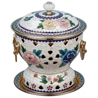 Deyanhaohuo Ensemble de cuisson en émail pour fondue, motif cloisonné, poignée dorée, fond en cuivre antiadhésif, résistant à la chaleur, durable, individuel
